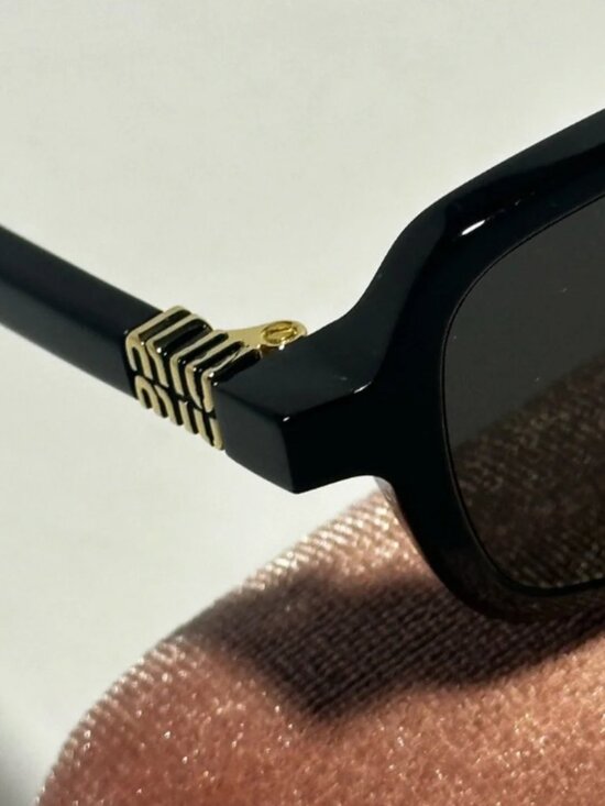 Miu Miu Black Rectangular Sunglasses with Gold Temple Detail main image 6